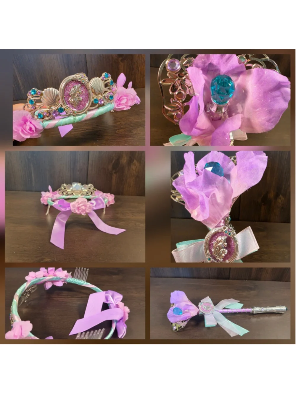 SET Disney Princess The Little Mermaid Costume Cosplay Wand Tiara Halloween
